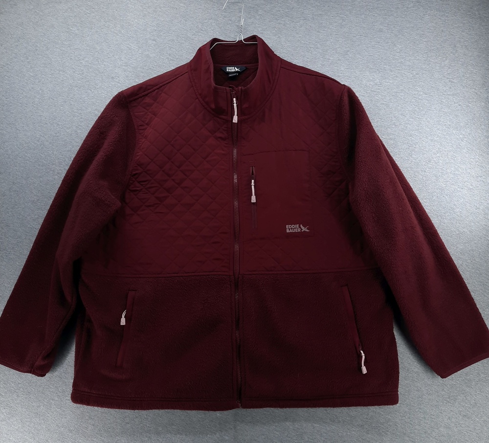 Eddie Bauer Jacket Womens 2XL Red Quilted Fleece Full Zip Pockets Insulated